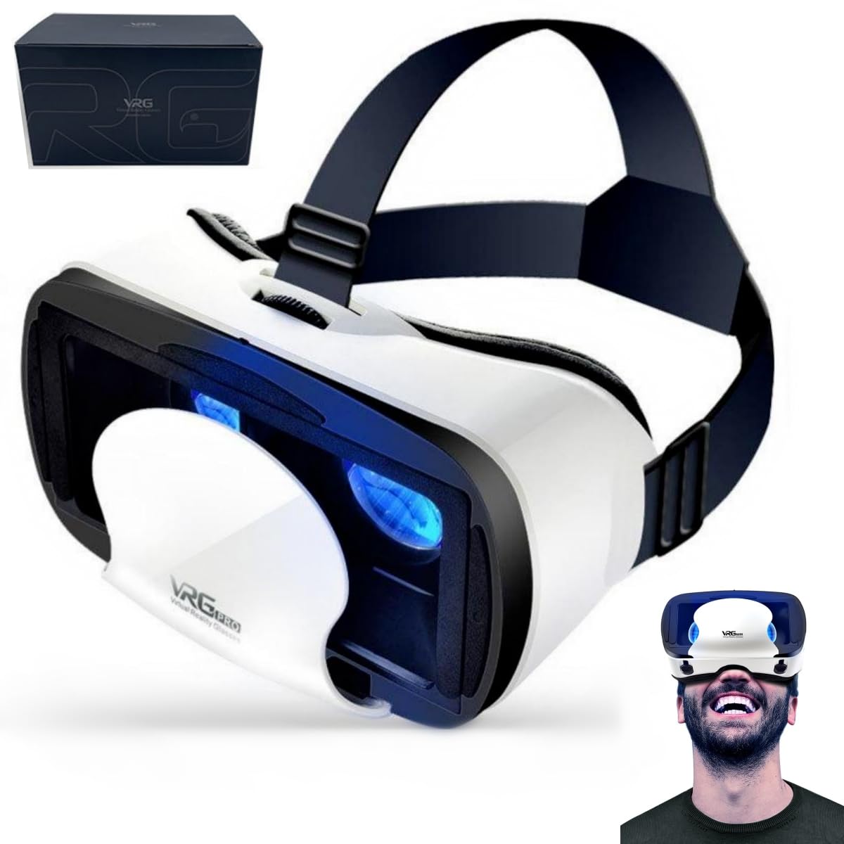 Cuffie per realtà virtuale per bambini e adulti, occhiali universali 3D VR per giocare a film 3D, compatibili con smartphone iOS e Android da 5-7 pollici, bianco