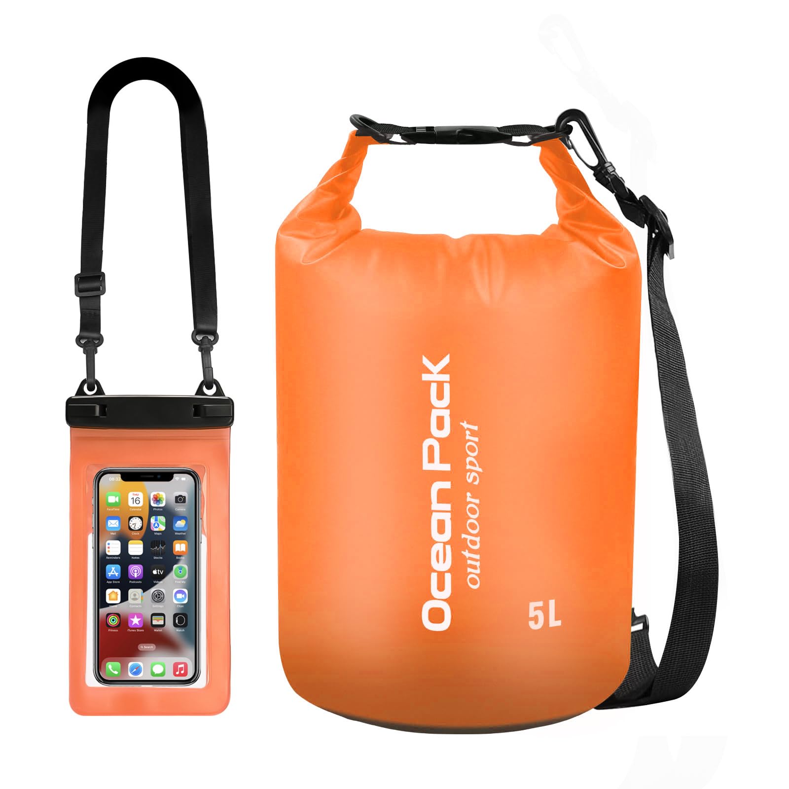 Yixinhe Premium Waterproof Bags, 5L Dry Bag with Waterproof Phone Pouch and Long Adjustable Shoulder Strap for Outdoor Activities and Water Sports, Travel, Camping, Hiking, Swimming, Boating