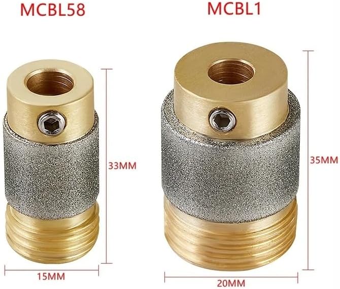 MCBL1 & MCBL58 Diamond Grinder Bits 1" & 5/8" – 2-Pack Brass Core Automatic Water Feeding Stained Glass Grinding Head with Hex Wrenches
