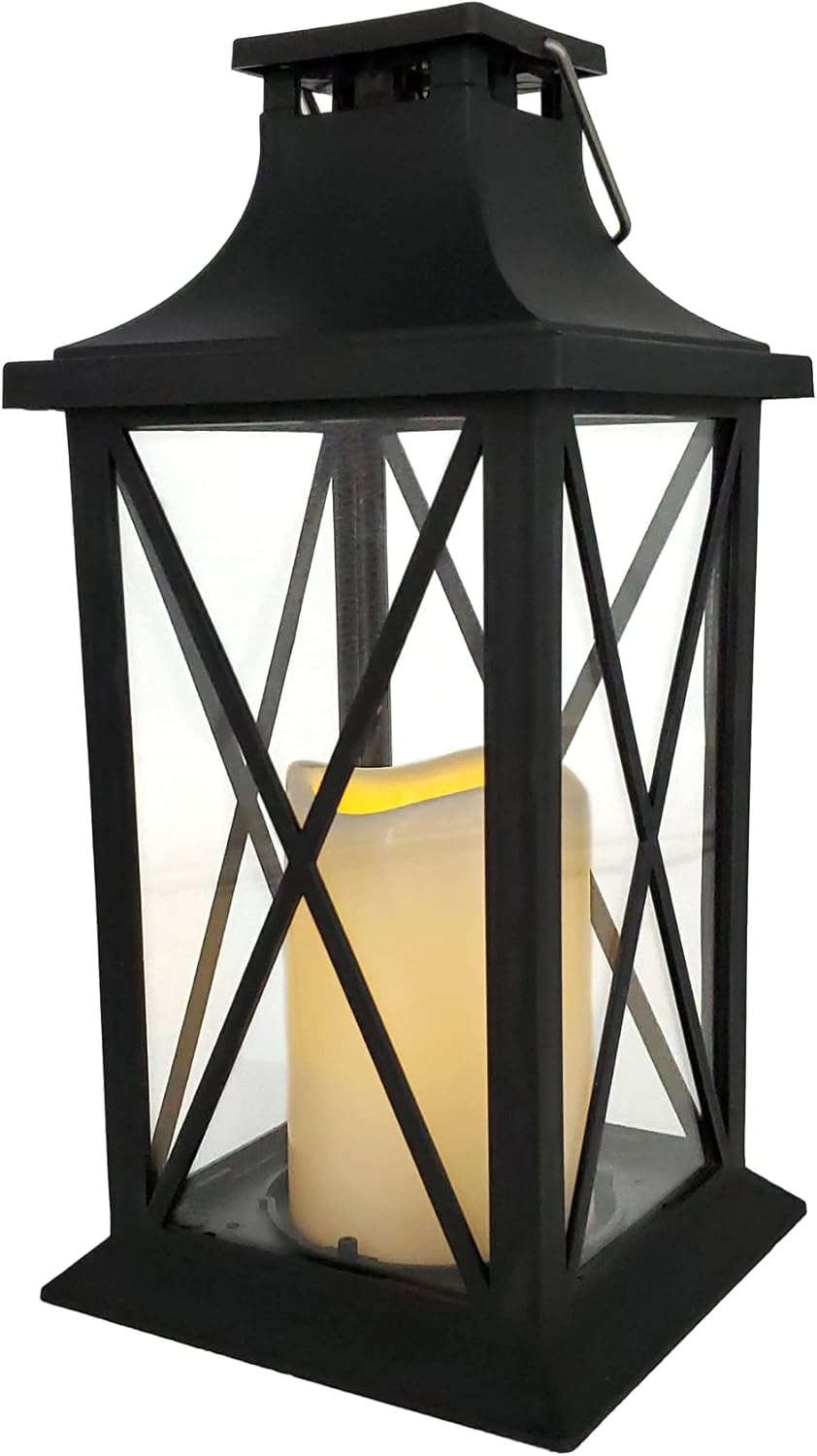LumaBase Solar Powered Lantern with LED Candle - Crisscross