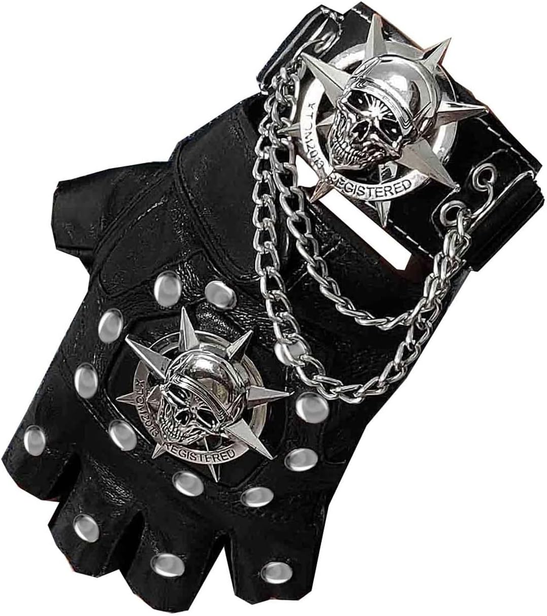 Steampunk Biker Leather Gloves Mens Skull Punk Rock Gloves