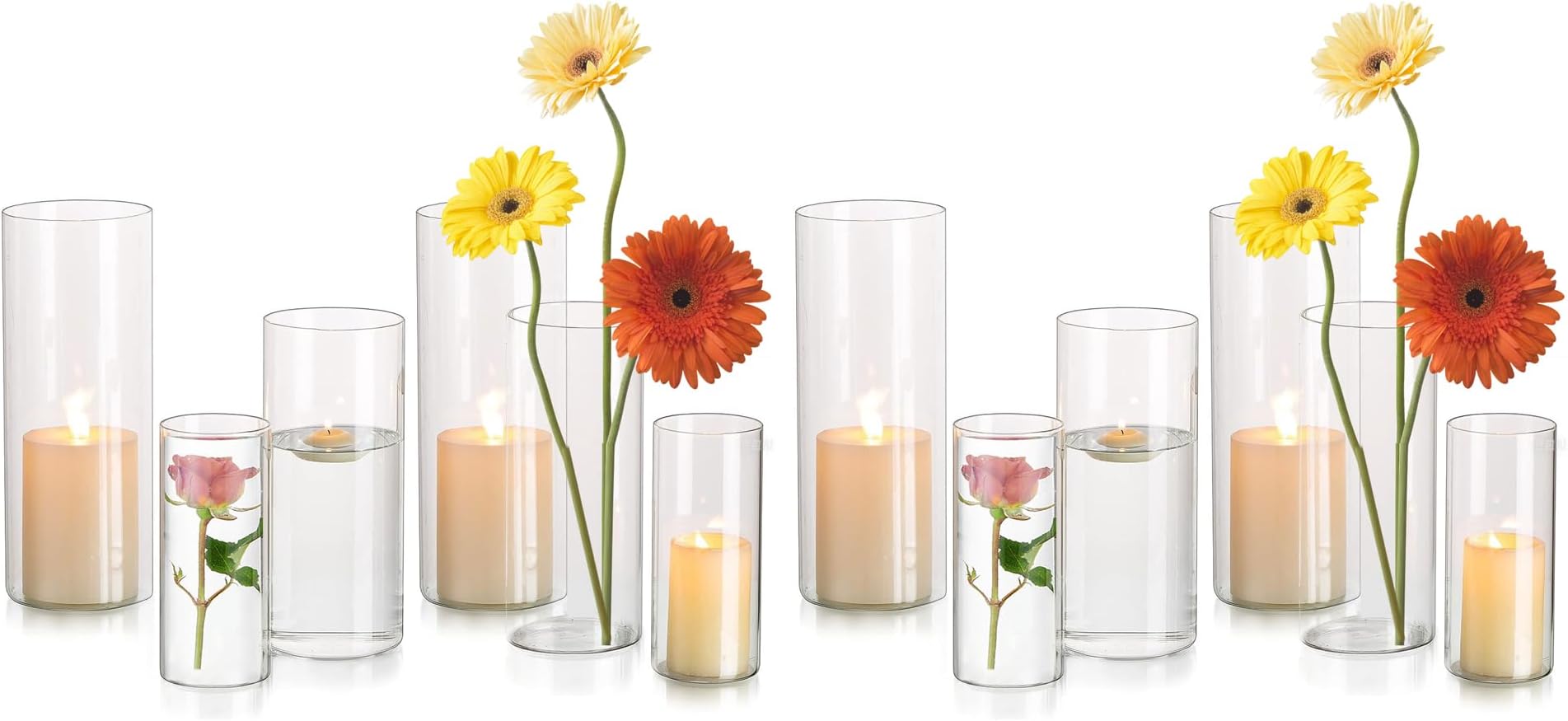 Glasseam Glass Cylinder Candle Holder: Set of 12 Hurricane Candle Holders for Pillar Candles Glass Candle Holder Hurricane Vase Clear Vases for Centerpieces Floating Candle Vases for Flowers Decor
