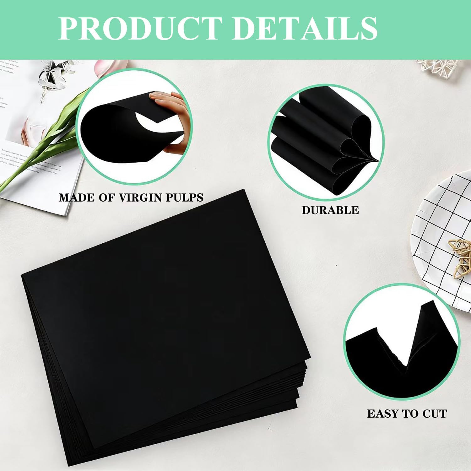 Shinok 18”x 24”Kraft Paper Sheets Bulk Black Paper, Large Craft Paper for Arts, Drawing, DIY Projects, Black Wrapping for Gift Shipping Packaging 200 Sheets