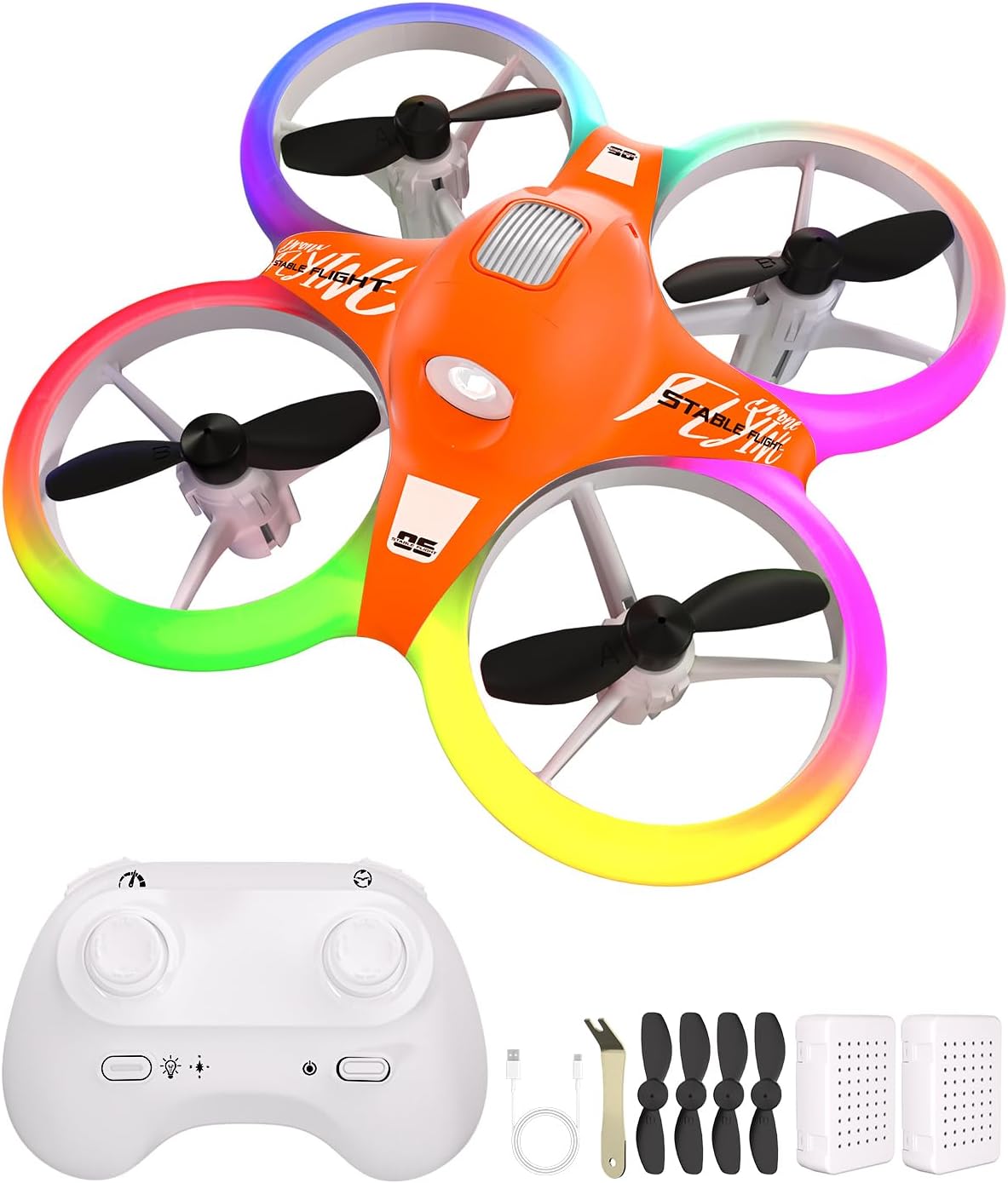 Drone for Kids with Colorful Light, Mini Indoor RC Drone Quadcopter Toy with 360 Flip, Altitude-Hover, Self-Rotation, 3 Speed Modes, 2 Batteries for Boys Girls and Beginners