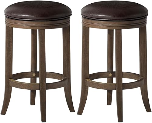 Miniatura 29 de Maven Lane Taburete giratorio de Eva de 26 pulgadas sin respaldo – Taburete de madera de altura de mostrador con asiento redondo tapizado y detalles