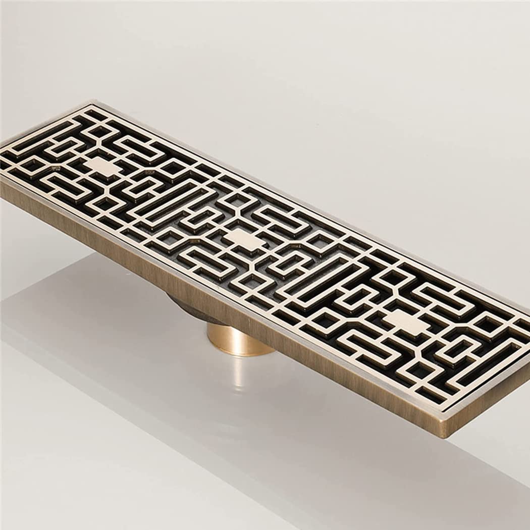 Desagüe de Ducha Lineal, desagüe Rectangular de latón y Bronce para Suelo de Ducha, desagüe Lineal de 12 Pulgadas con Rejilla extraíble.