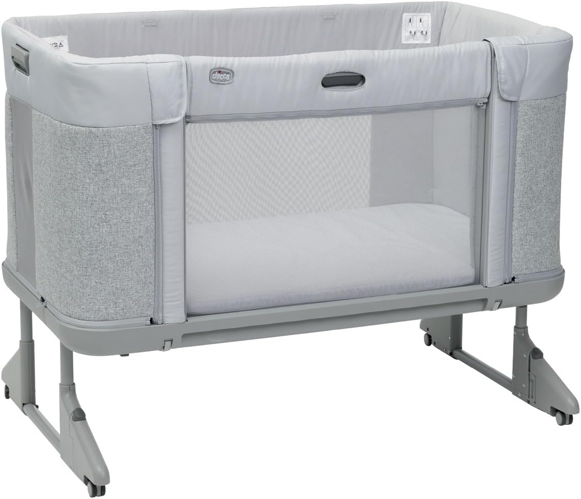 Chicco Next2Me Forever Bedside Crib & Cot, Suitable from Birth up to 4 Years with 11 Adjustable Height Positions, One-hand Opening, Becomes a Toddler Floor Bed, Ash Grey