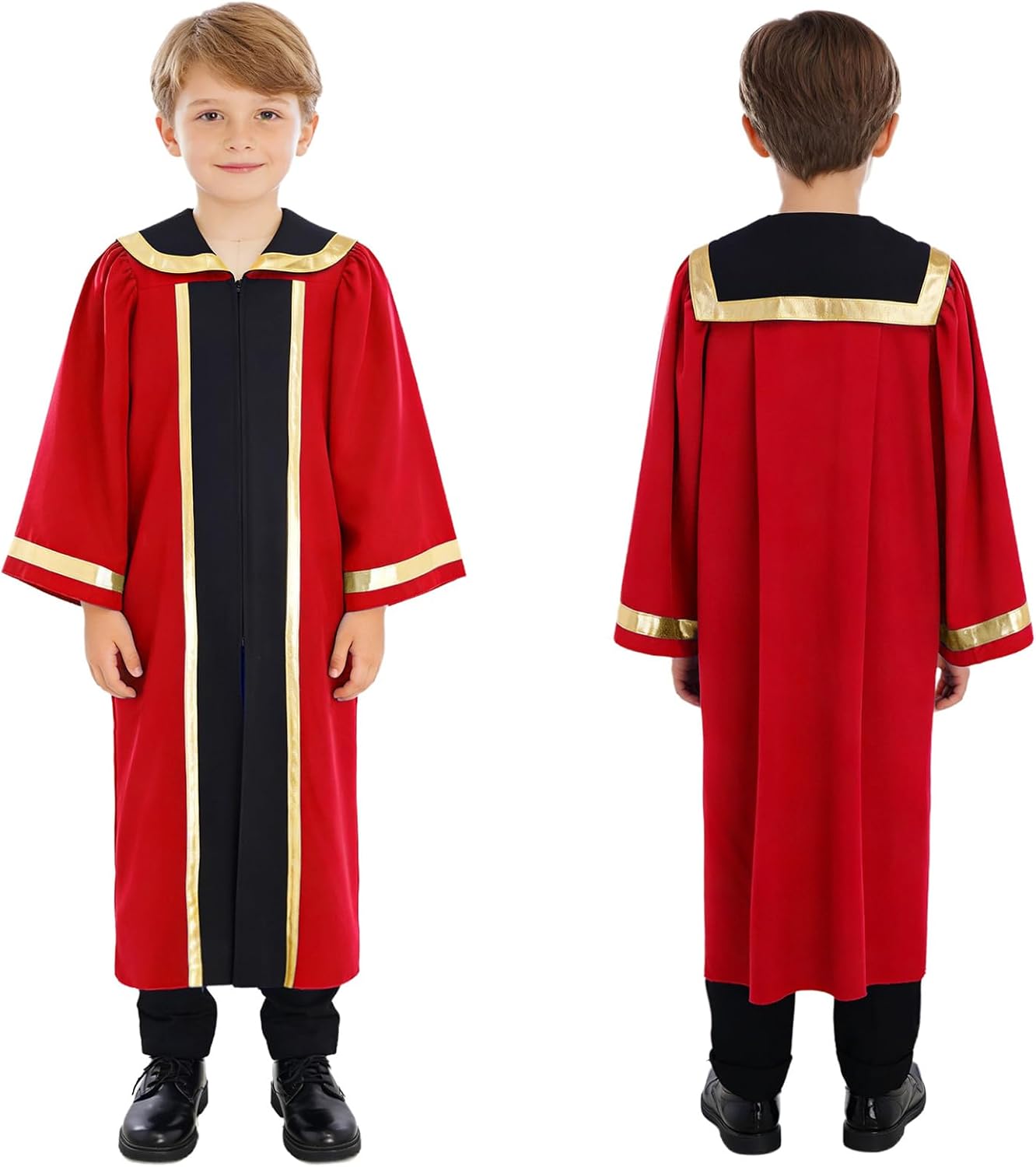 Oyolan Kids Boys Matte Choir Robes Baptism Robe Graduation Robe Long Sleeve Gown for Church Event Pastor Judge Costume