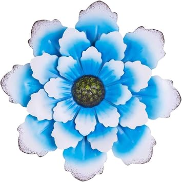 TIANCENTRAL H Rustic Wall Decor Blue Metal FLower Wall Art Hanging Wall Sculptures for Indoor or Outdoor Decorartions Garden Yard Office Bedroom Living Room Decor by 12.5"