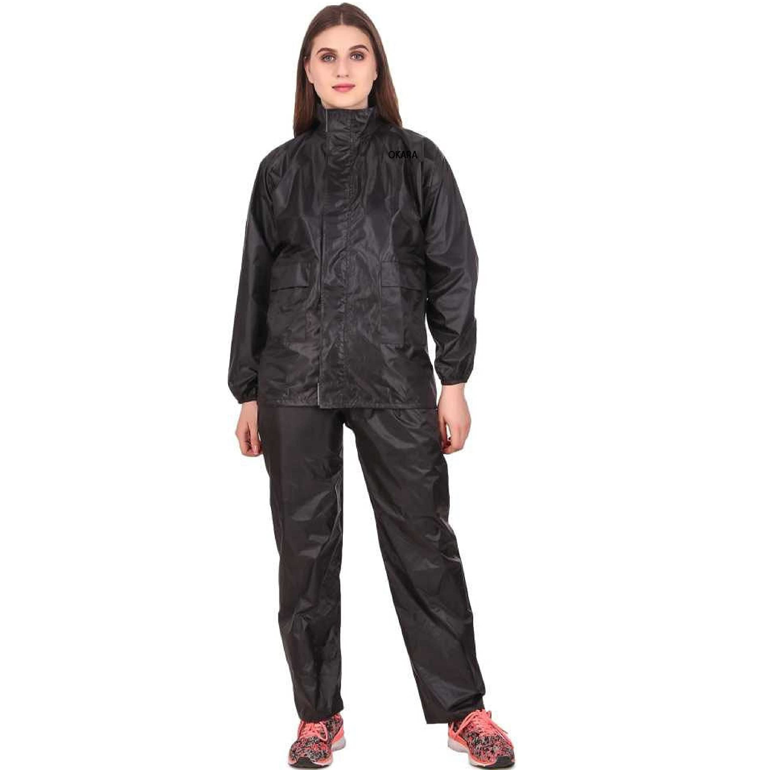 Neekshaa Women's Water Resistant Semi-Nylon Rain Coat with Pant, Black & Blue-image-42