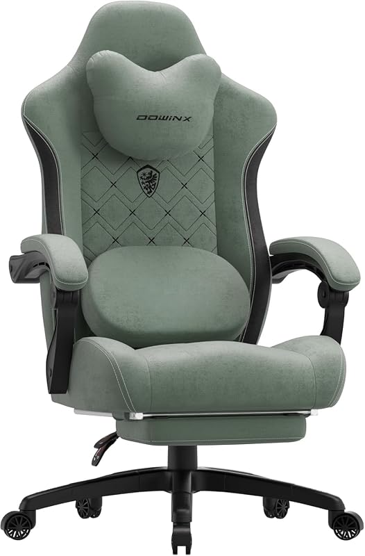 Gaming Chair with Heated Massage Lumbar Support,Big and Tall Fabric Gaming Chairs for Adults with Footrest, Ergonomic Computer Game Chair with Poket Spring Cushions, 350lbs, Green