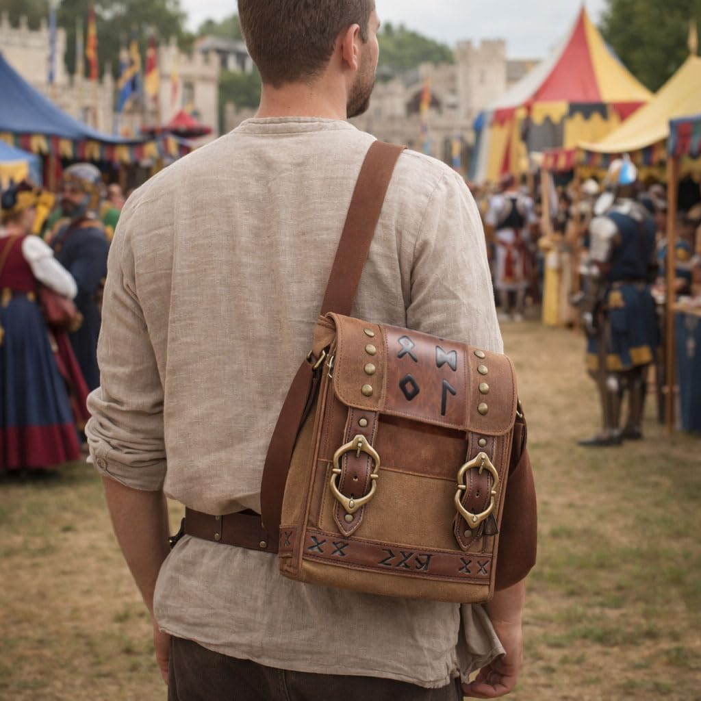 Small Crossbody Bag Retro Medieval Renaissance Leather Shoulder Bag Canvas Messenger Casual Daypack Rucksack Travel Tour Bag image 2