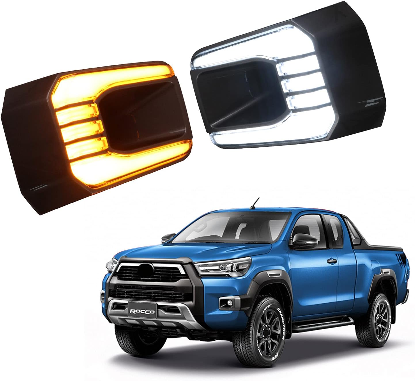 LED Daytime Running Light for Toyota Hilux Revo Rocco 2020 2021 B Type 6000K Front Bumper Scanning DRL & Streamer White Yellow Turn Signals