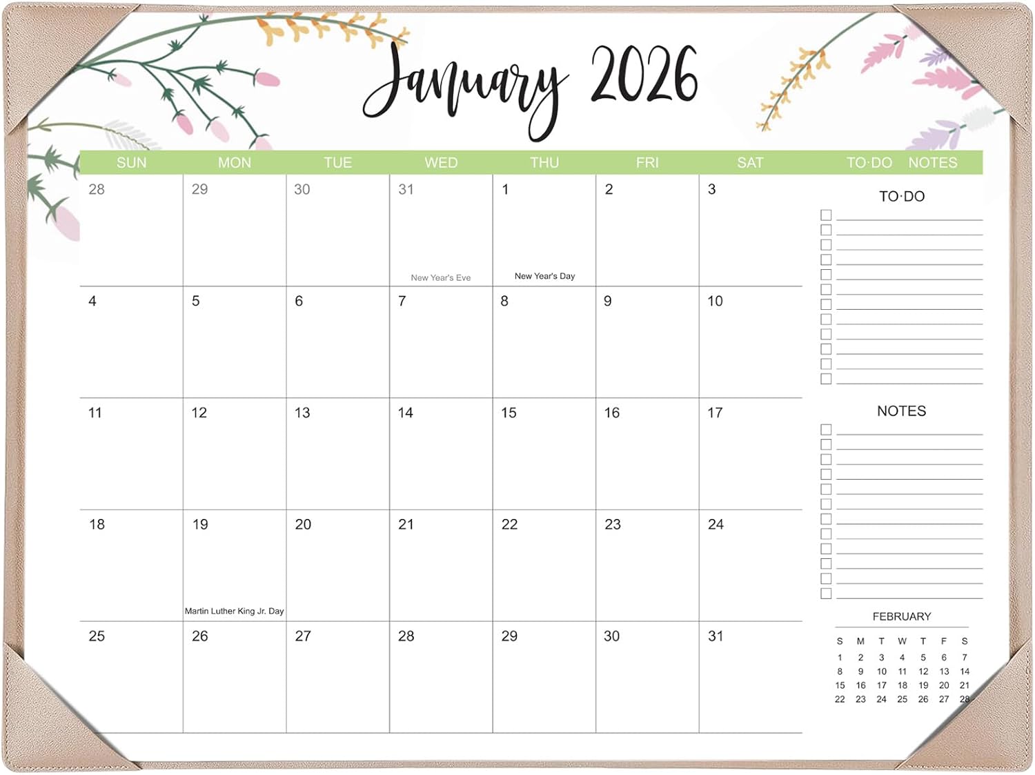 desk calendar 2026 with desk mat – 22" x 17" large desk pad calendar runs from january 2026 to june 2027, floral design desktop calendar with to do list, personal desk calendar planner for home, office apricot