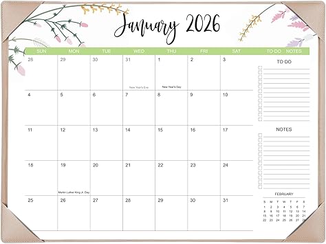 Desk Calendar 2026 with Desk Mat 22" x 17" Large Desk Pad Calendar Runs from January 2026 to June 2027, Floral Design Desktop Calendar with To Do List, Personal Desk Calendar Planner for Home, Office