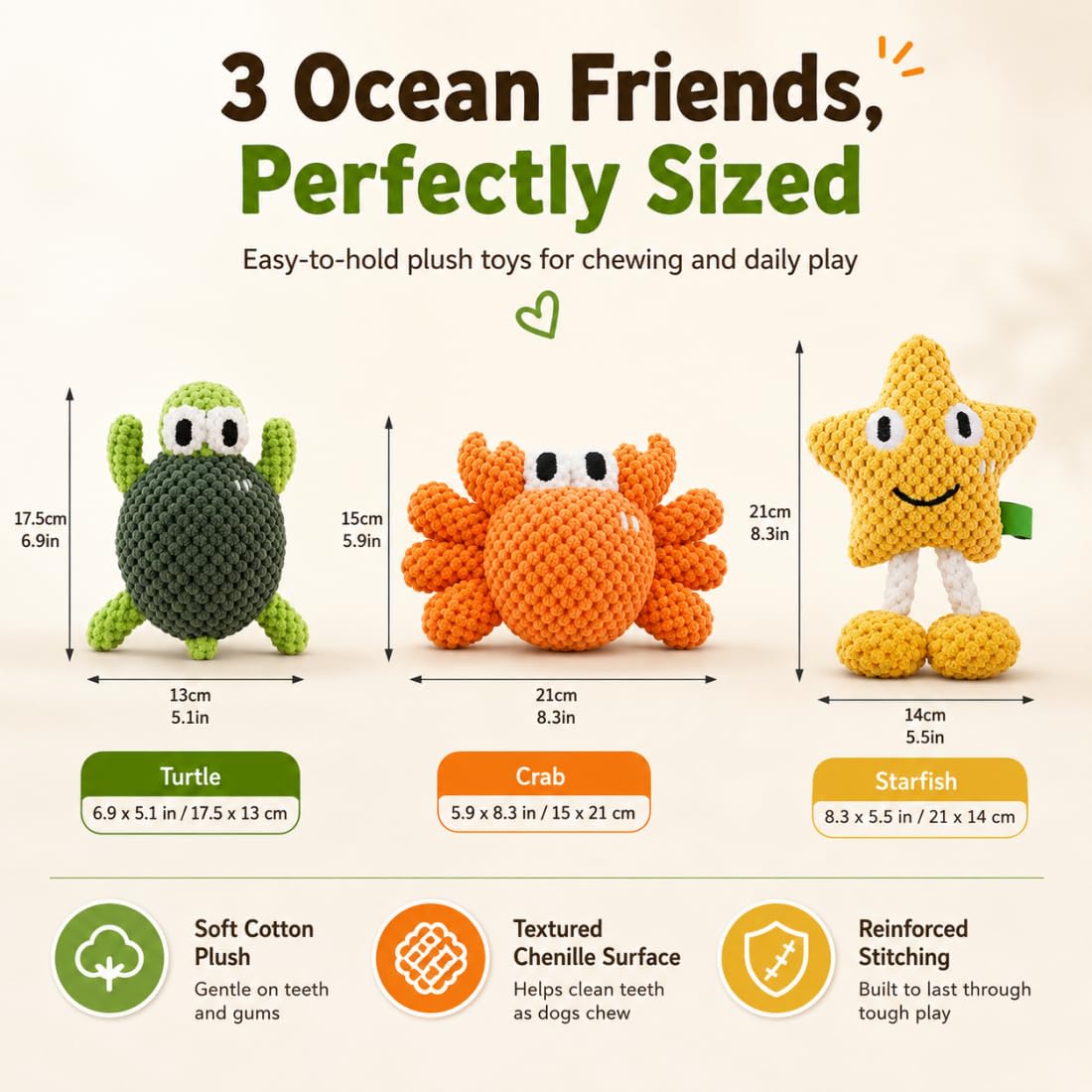 Juguete para Perros con Sonido, Peluche Crujiente para Cachorros y Perros Medianos/Grandes, Interactivo de Enriquecimiento, Algodón Resistente para Lanzar, Tirar y Jugar (Star+Crab)