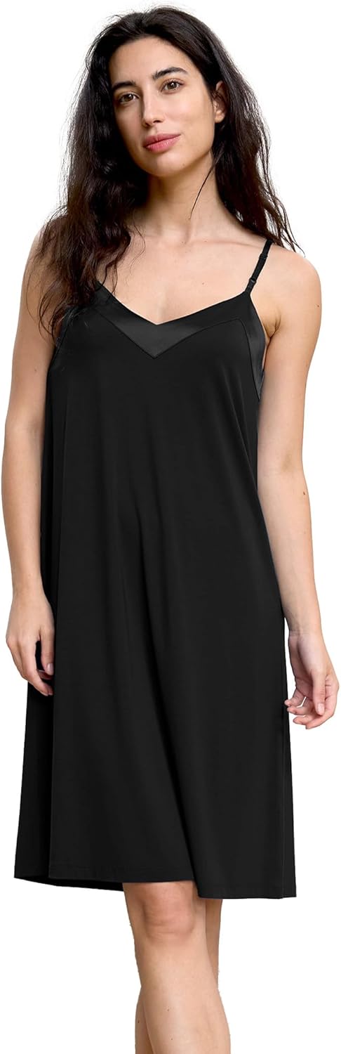GYS Sleeveless Nightgowns for Women Bamboo Viscose Satin V-neck Spaghetti Straps Pajama Dress