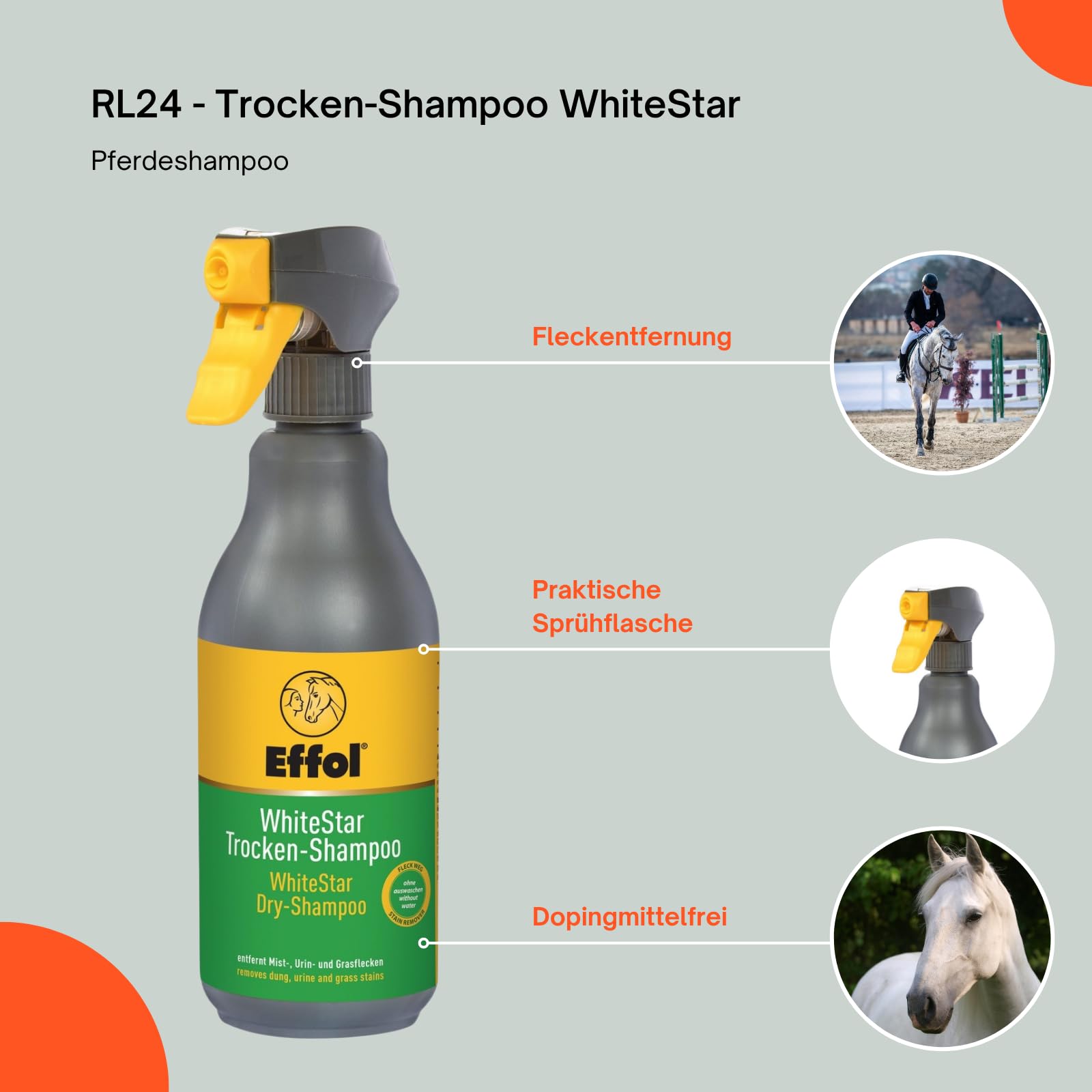 RL24 - Trocken-Shampoo WhiteStar – Pferdeshampoo – 3 x 500 ml (3er Set)