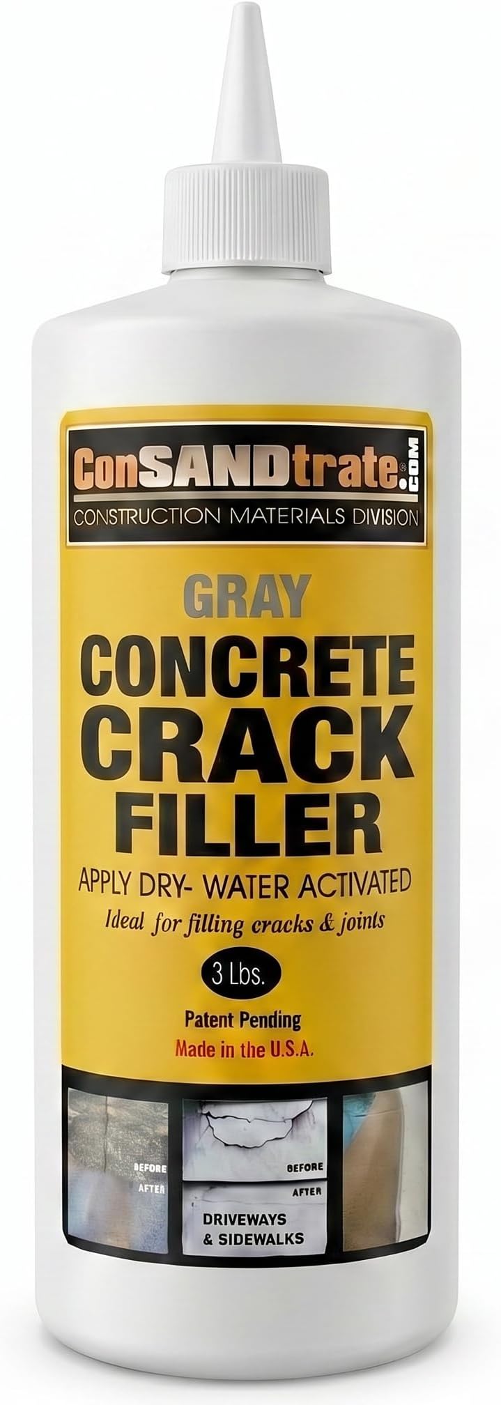 ConSandtrate Concrete Crack Filler - Gray - 3 lb. (Single Bottle) - Polymer Based Sealant for Filling in Concrete Cracks on Driveways, Walkways and Patios (Gray)