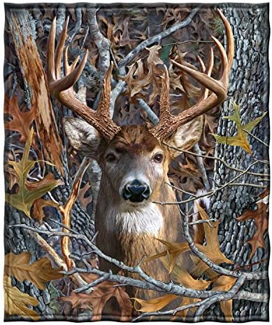 Dawhud Direct Camo Buck Deer Fleece Blanket for Bed Size 50" x 60" Woodland Fleece Throw Blanket for Men, Women and Kids Super Soft Plush Deer Blanket Throw, Animal Print Blanket, Blanket for Kids
