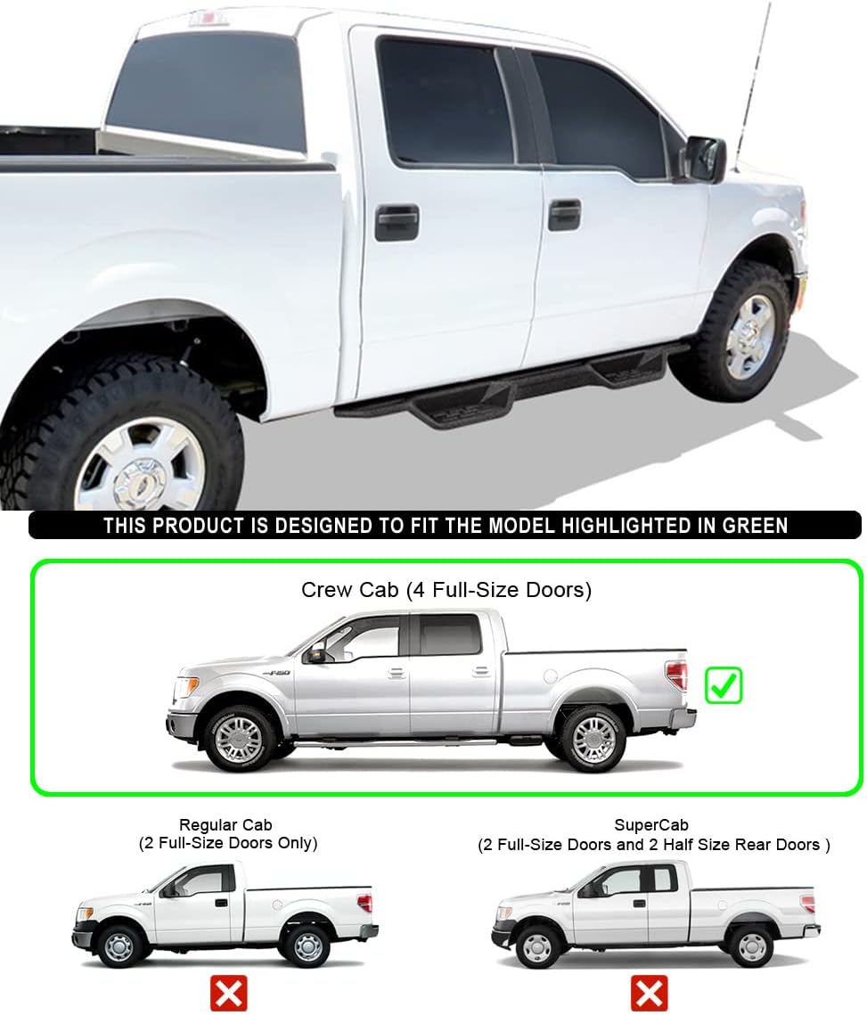 APS Black 6 Inches Tubular Drop Down Style Nerf Bars Running Boards Compatible with Ford F150 2009-2014 SuperCrew Cab (Drilling Required)