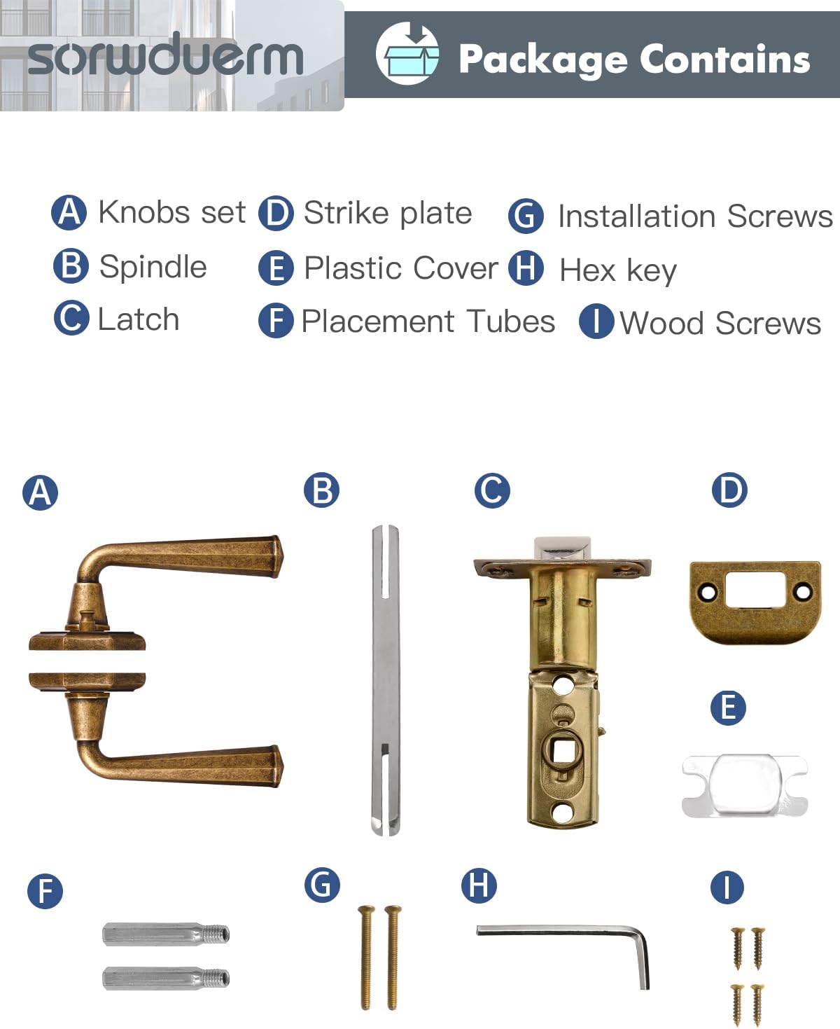 1 Pack Antique Brass Privacy Door Handles Aged Brass Interior Closet Hallway Interior Vintage Door Levers