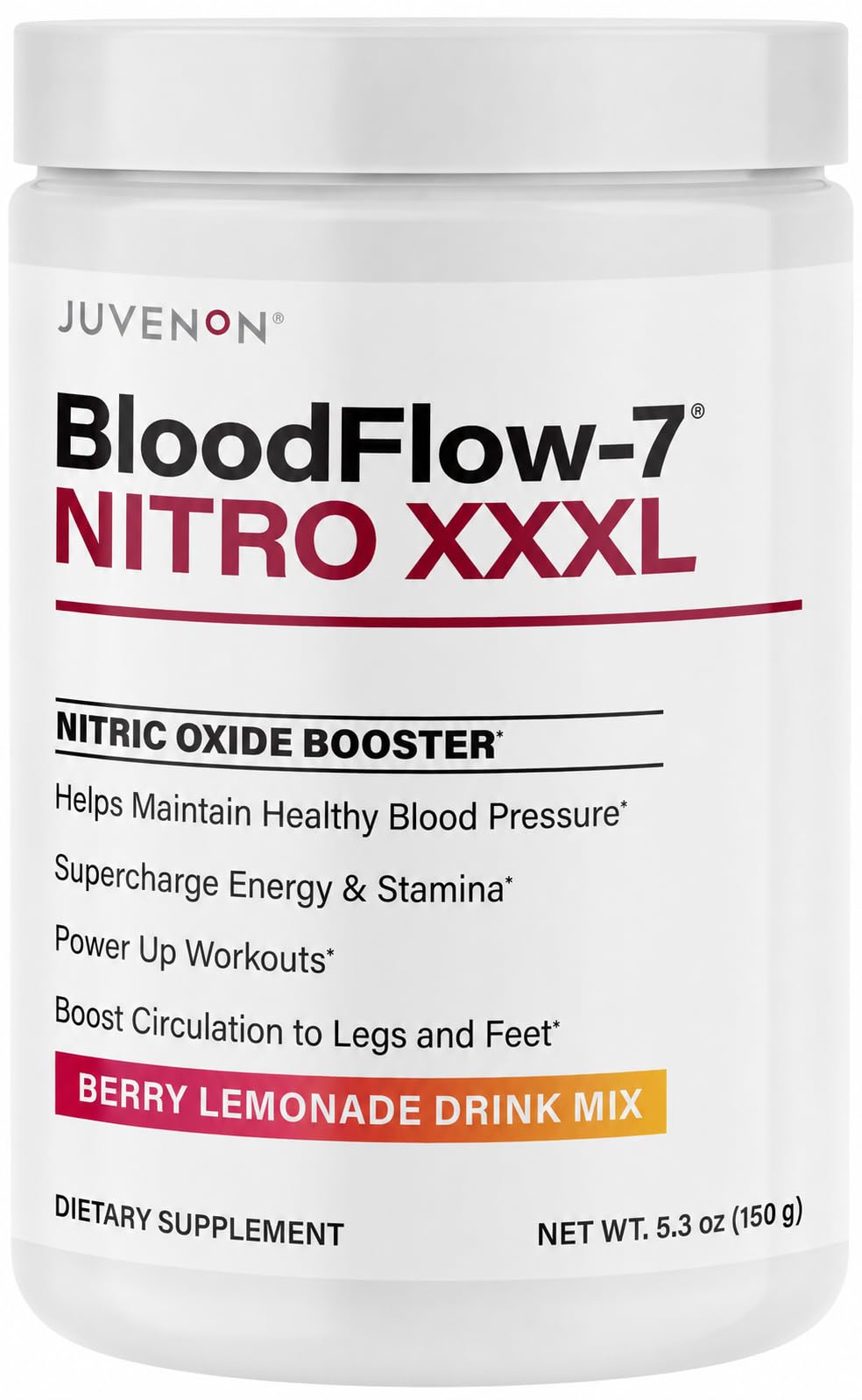 Juvenon Pré-treino BloodFlow-7 Nitro XXXL com Nitrosigine 1.500 mg, S7 Blend 50 mg e trans-resveratrol 30 mg, 30 porções