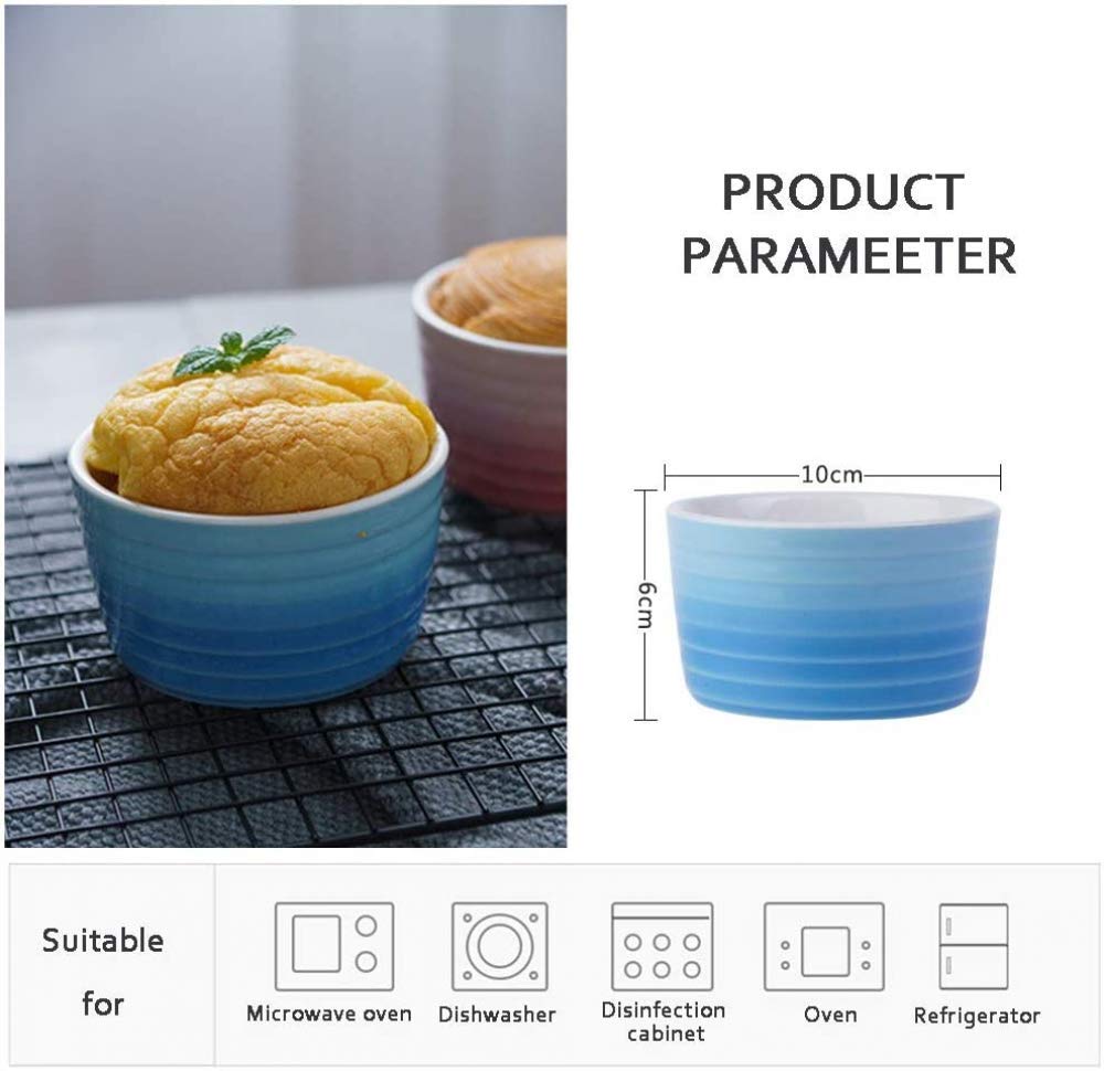 Souffle Ramekins - Vajilla de porcelana de 240 ml en relieve para hornear y salsas, cuenco para hornear y salsas, 6 unidades