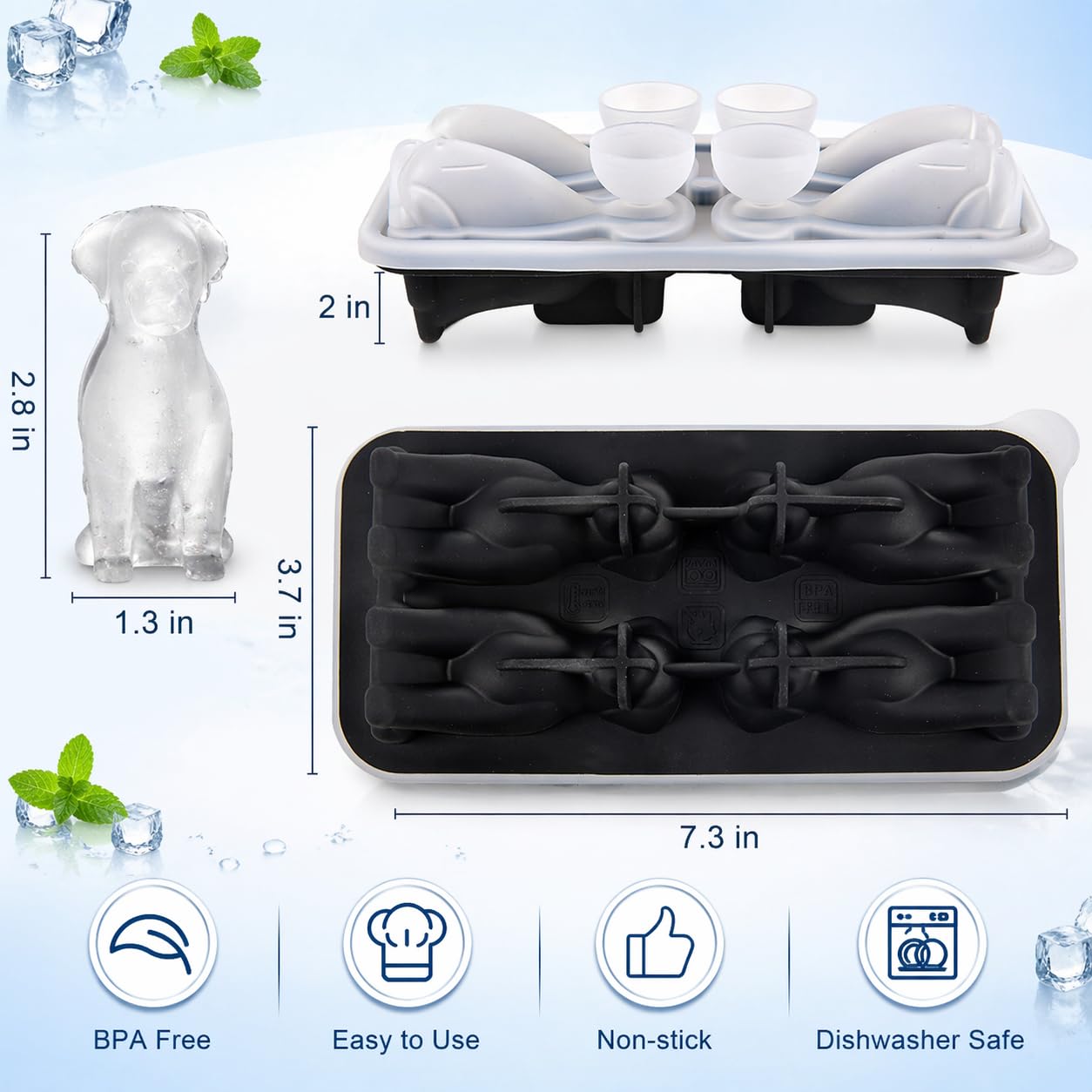 Dog Ice Cube Tray Mold - 3D Labrador Shape Ice Cube Trays, Cute Ice Cube Molds for Whiskey Bourbon, 4-Hole Large Fun Shapes Ice Cube Trays, Funny Labrador Gifts for Dog Lovers Women Men