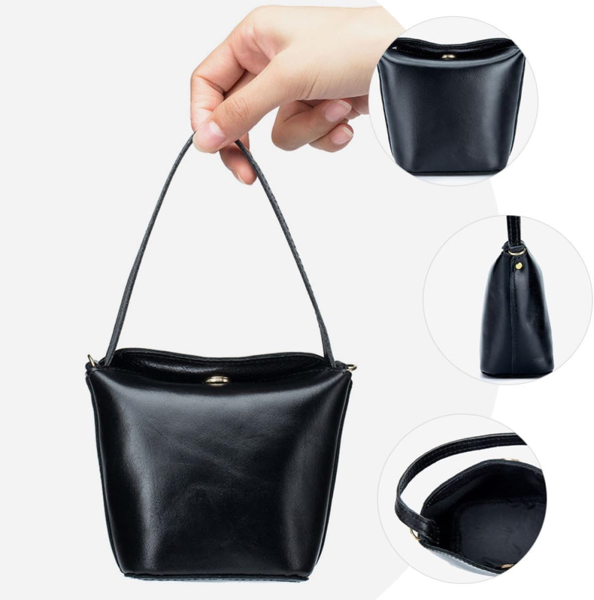 Genuine Leather Key Holder Pouch for Earphones and Coins Black