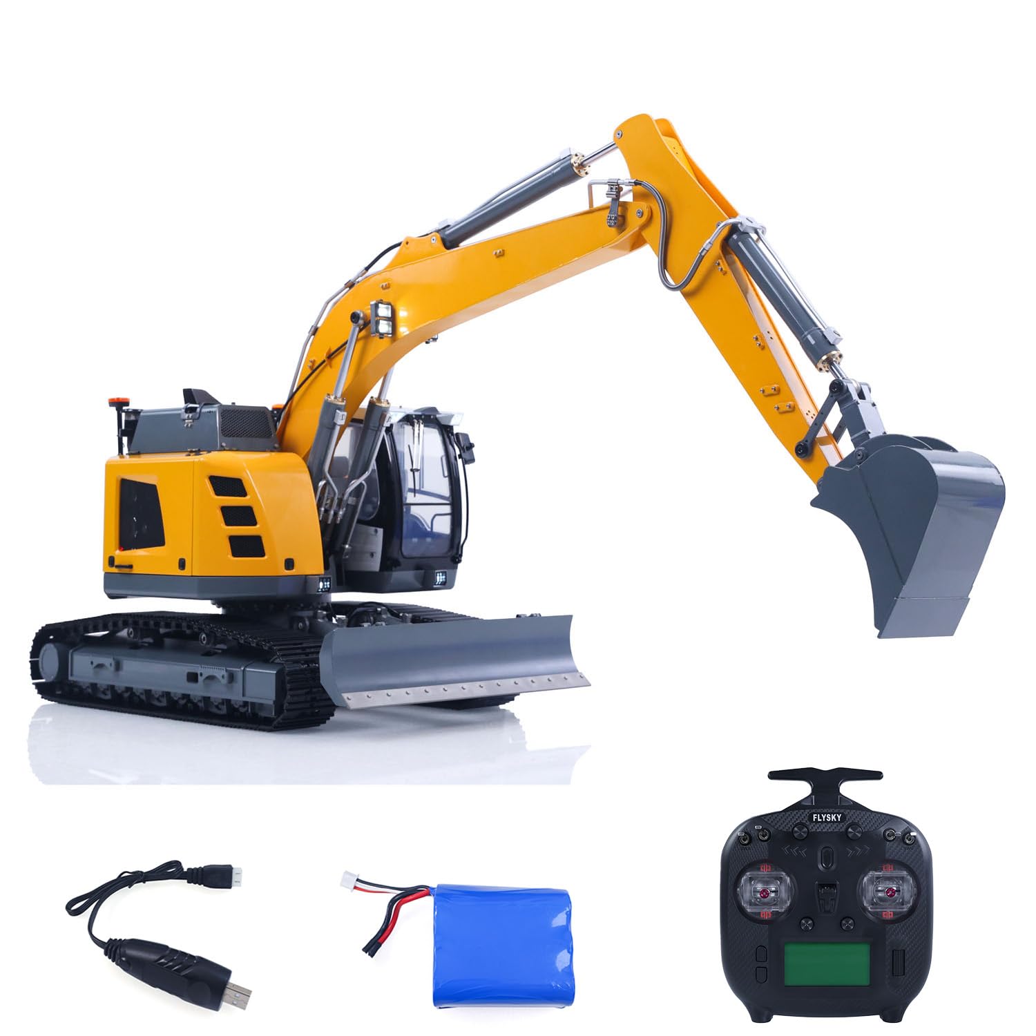 1/14 Metall RC-Hydraulikbagger LR926, Zwei Ausleger, Doppelpumpen | Ferngesteuerter Raupenbagger mit 4-Wege-Ventilen, Hydrauliksystem und bürstenlosem 2212-Motor für Hobby-Baufahrzeugfans