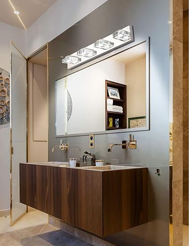 Miniatura 8 de SOLFART Iluminación LED para baño, 4 luces, regulable, moderno, de vidrio, acero inoxidable, luz de pared sobre espejo