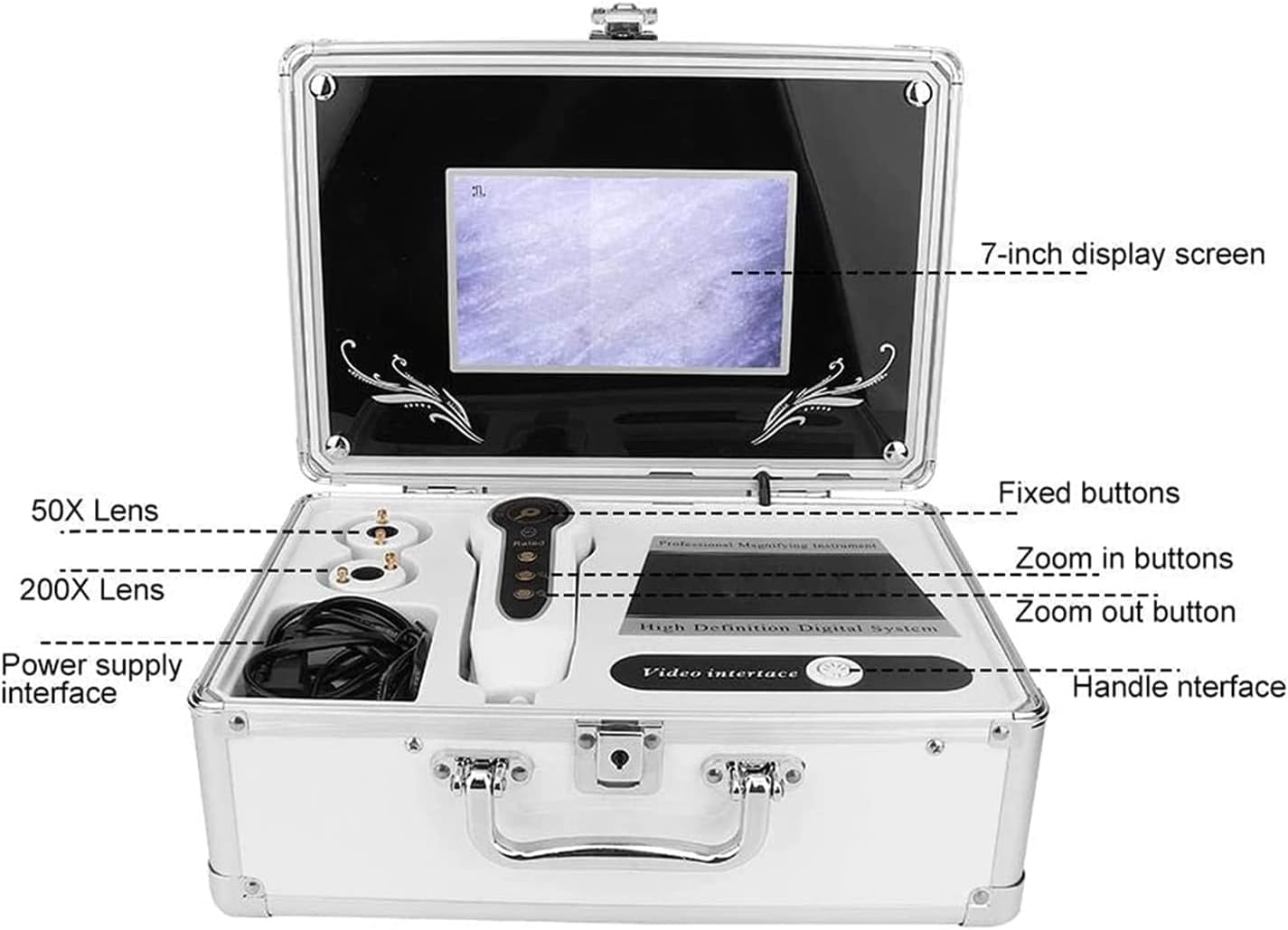 50x/200x Skin, Hair, and Scalp Analyzer; 7-inch LCD Screen Professional Scanning Skin Care and Hair Analyzer Suitable for Salon/Home Use.