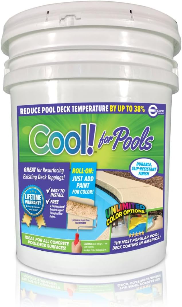Cool Decking Pool Deck Paint - for Concrete and Decks - Waterproof Concrete Paint that Repairs, Seals, and Cools Your Pool Deck Surfaces - Covers 150 Square Feet of Deck