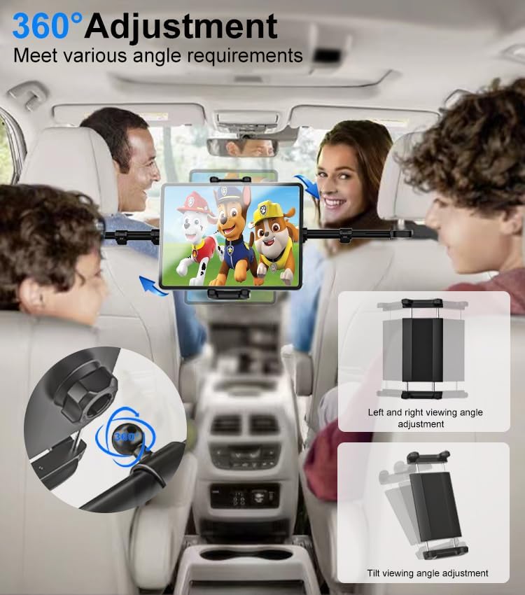 Miniatura 3 de Soporte para tablet para reposacabezas de automóvil con 4 ganchos para reposacabezas, asiento trasero de soporte para tableta de automóvil para