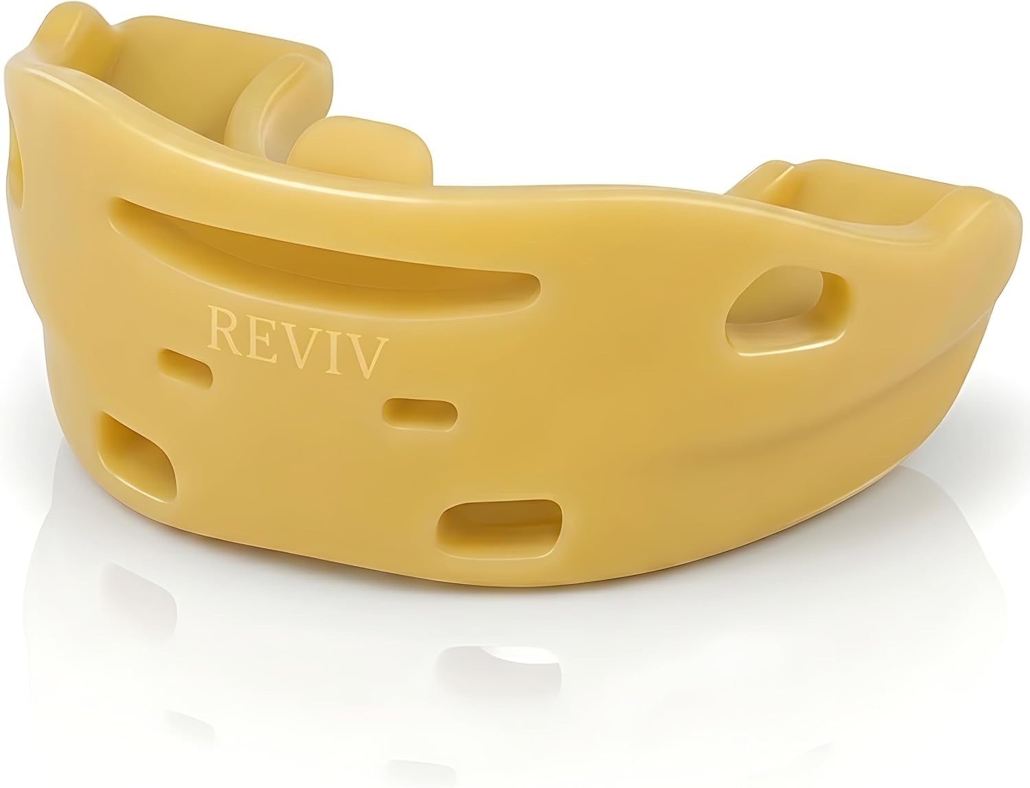Reviv R3 Heavy-Duty Pre-Formed Dental Protector and Mouthpiece | Thicker Food-Grade Silicone with Air Holes | Low-Profile Gum Design for Standard & Wide Jaws - Medium (Yellow)