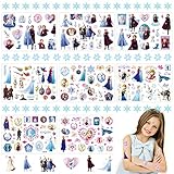 8 Blätter Elsa Tattoo Kinder, 200+ Pieces Frozen Temporäre Tattoo Set Mädchen, Wasserdichte Kindertattoos Aufkleber, Eisprinzessin Temporary Tattoo Mitgebsel Hautfreundlich Set Party Supplies