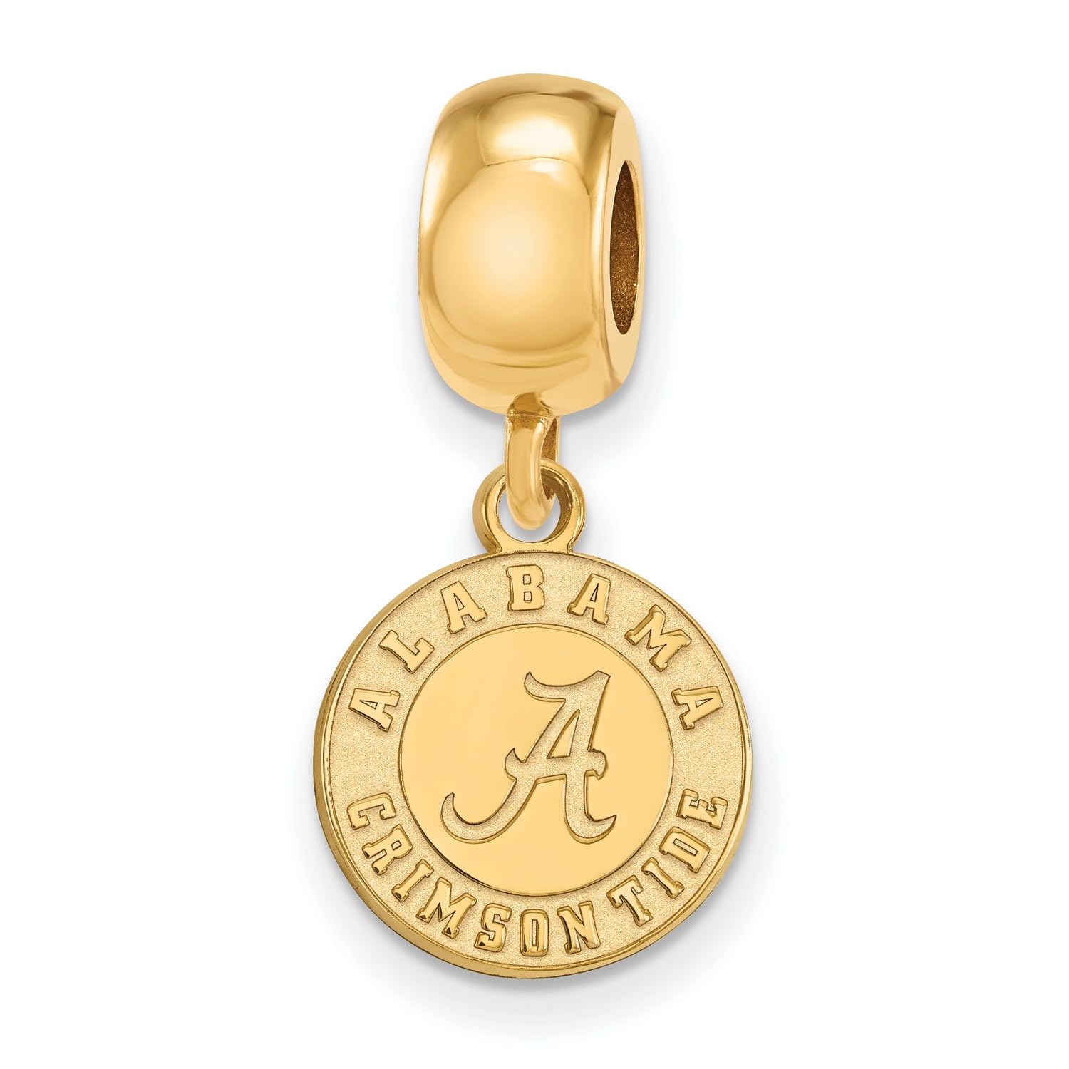 Jewelry Stores Network University of Alabama Crimson Tide School Letter and Name Dangle Bead Charm in Gold Plated Silver 13 mm x 12 mm
