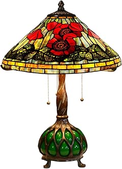 Tiffany-Style Table Lamp 16 Inch Yellow Poppy Flower Art Color Table Lamp European Tiffany-Style Stained Glass Lamp Personality