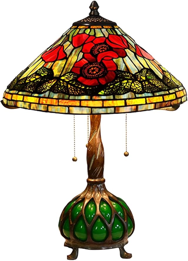 Tiffany-Style Table Lamp 16 Inch Yellow Poppy Flower Art Color Table Lamp European Tiffany-Style Stained Glass Lamp Personality