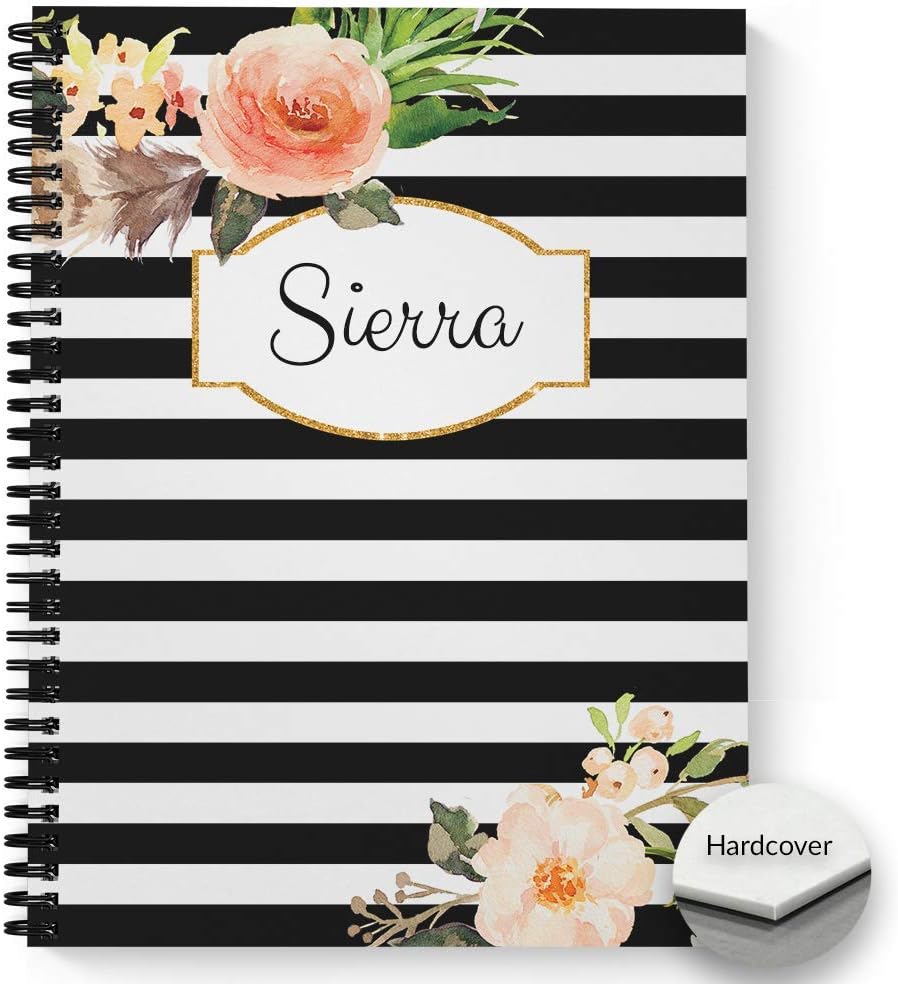 Gotcha Covered Notebooks HARDCOVER Classic Floral Personalized Notebook/Journal, Satin Matte Finish, 120 pages of your selected paper, lay flat wire-o spiral. Size: 8.5” x 11”. Made in the USA
