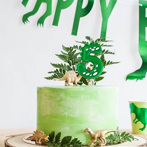 Miniatura 3 de Vela verde de cumpleaños 1, vela de dinosaurio de 2.76 pulgadas con número de fiesta temática para pastel
