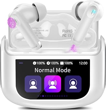 Wireless Earbuds, Bluetooth 5.4 Ear buds with Multifunctional Touch Screen, 48H Bass Stereo Headphones with ANC/ENC Noise Cancelling/Transparency mode, IPX7 Earphones with 5 EQ Modes, Ivory White