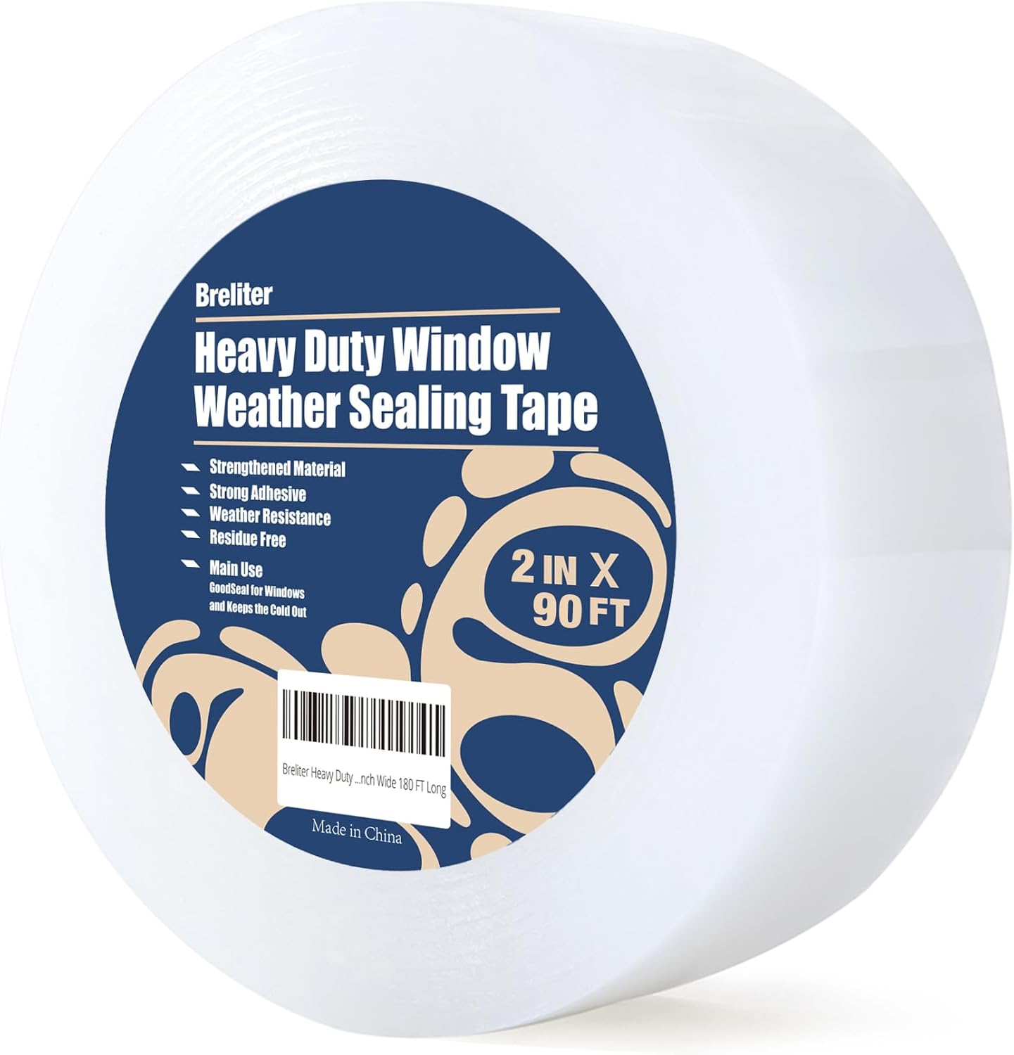 Breliter Heavy Duty Window Weather Sealing Tape - Transparent Window Tape for Winter and AC Insulation, No Mess Winter Window Seal Kit - 3 Inch Wide 180 FT Long