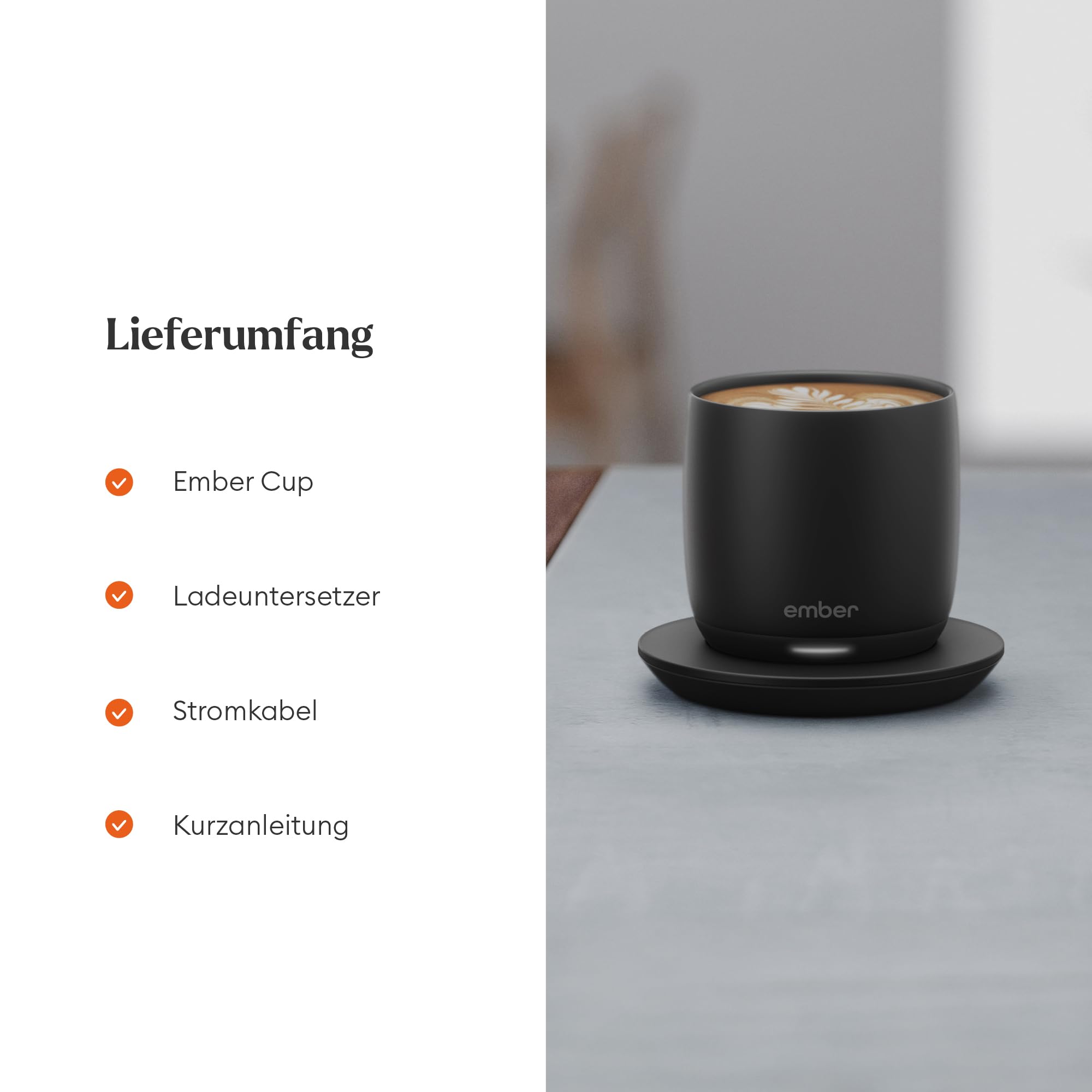 Ember Smart Cup mit Temperatureinstellung – 178, per App steuerbar, wiederaufladbarer, aufheizbarer Kaffeebecher mit Intelligent LED Display, 1,5-Stunden-Akku, Schwarz