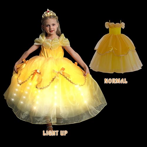 Miniatura 5 de CIYTI Vestido prncess iluminado para niñas, disfraz de Halloween, vestido de princesa, vestido de hada, color amarillo calabaza