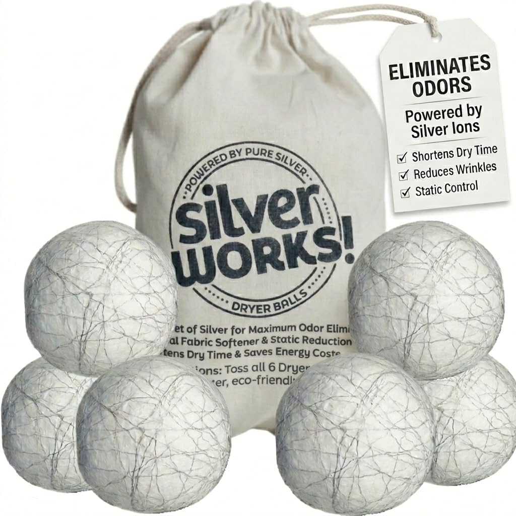 Bolas de lana para secadora, reutilizables, bolas de lavandería para secadora que eliminan olores con tecnología plateada, suavizante de tela natural y reductor estático, reduce el tiempo de secado y los costos de energía, paquete de 6