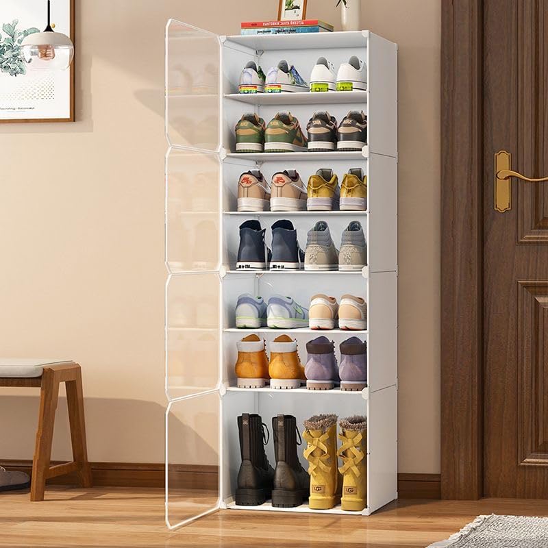 Image of Shoe Rack Multipurpose 5 Shelves Shoe Rack with Zip Door Cover & Side Pockets, Multiuse Wide Shelve,Rack for Footwear, Toys, Clothes (White, 8-Layer)