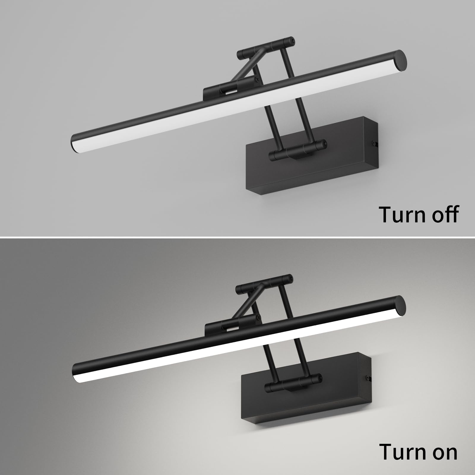 Klighten Lampe LED pour miroir de salle de bain, 40 cm, rotative, IP44, 12 W, 970 lm, blanc froid 5500 K, noir
