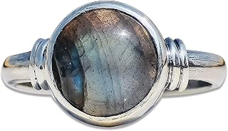 Round Labradorite Ring, 925 Silver Ring, Blue Fire Labradorite, Gemstone Ring, Stackable Ring, Natural Labradorite, Ring for Everyday (N 1/2)